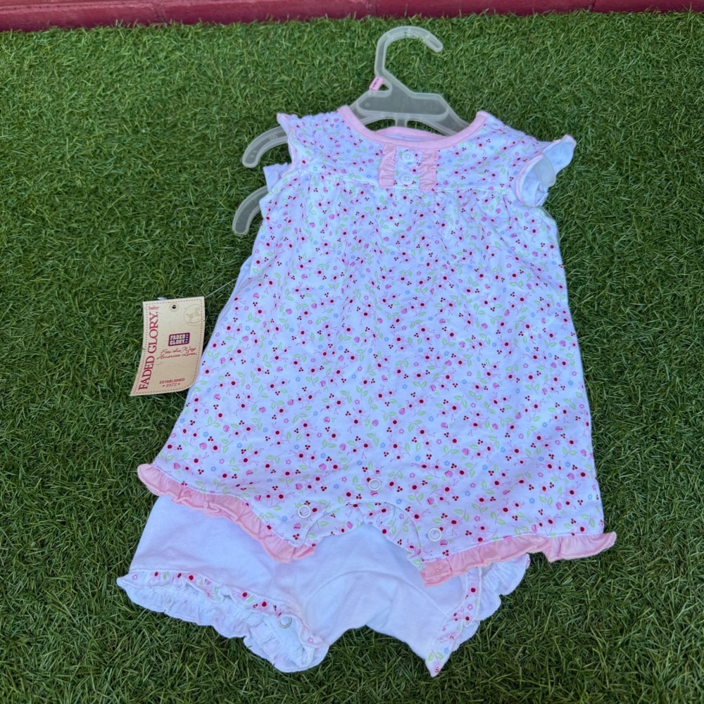 Vtg NWT‎ Y2K Faded Glory Rompers Baby Girls 0/3 Months White Floral Embroidered